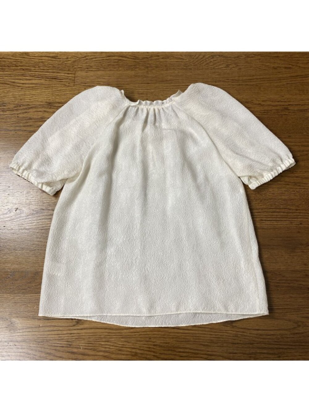 Rebecca Taylor Blouse 4 Textured Rose Silk Cloque Puff Sleeve Ruffle Ivory - Picture 3 of 11